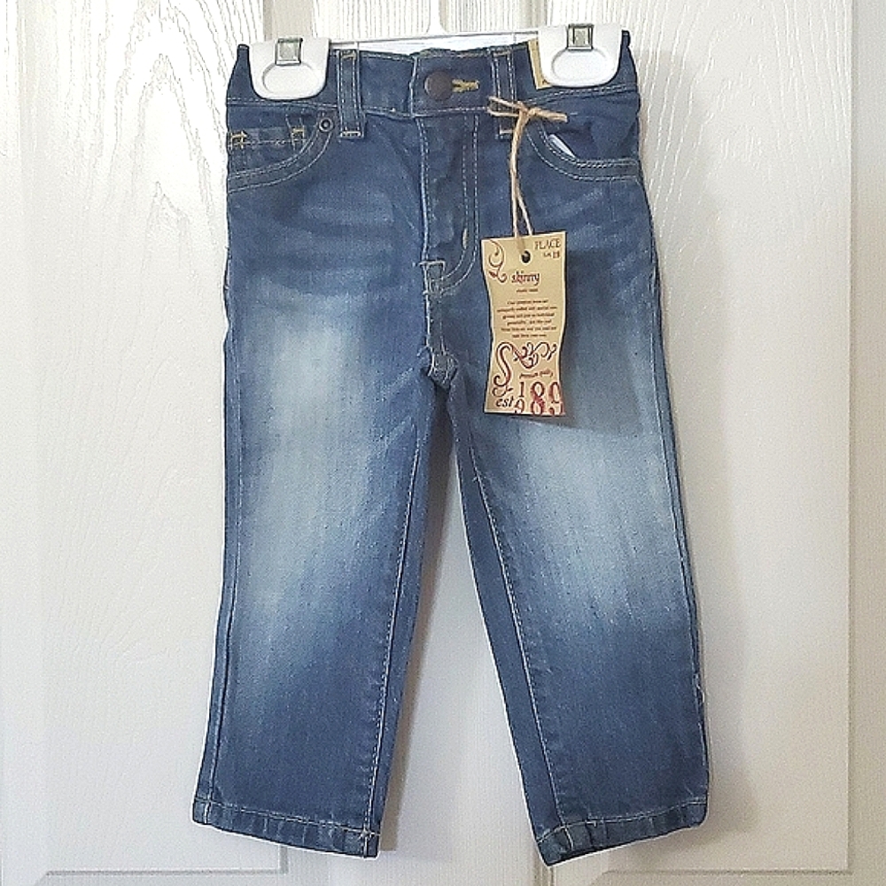 NWT New Children's Place Skinny Elastic Waist Zip Snap Jeans Baby Girl 18 Months